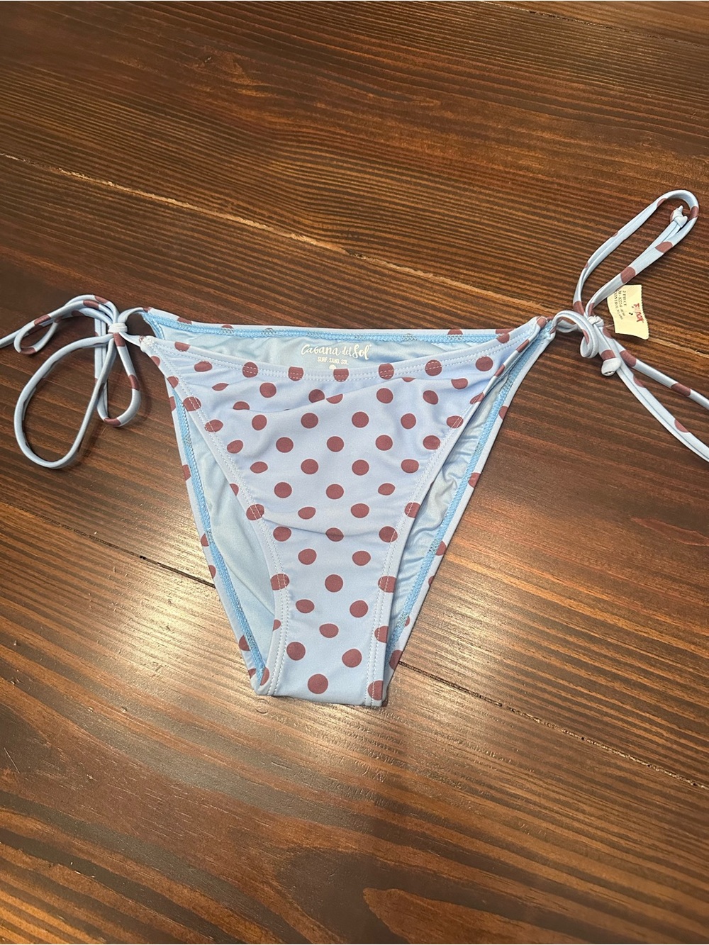 Cabana del sol light Blue Polka Dot Tie-Side Bikini Bottom size medium